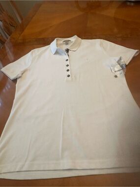 Burberry White Short-Sleeve Polo with Button Placket